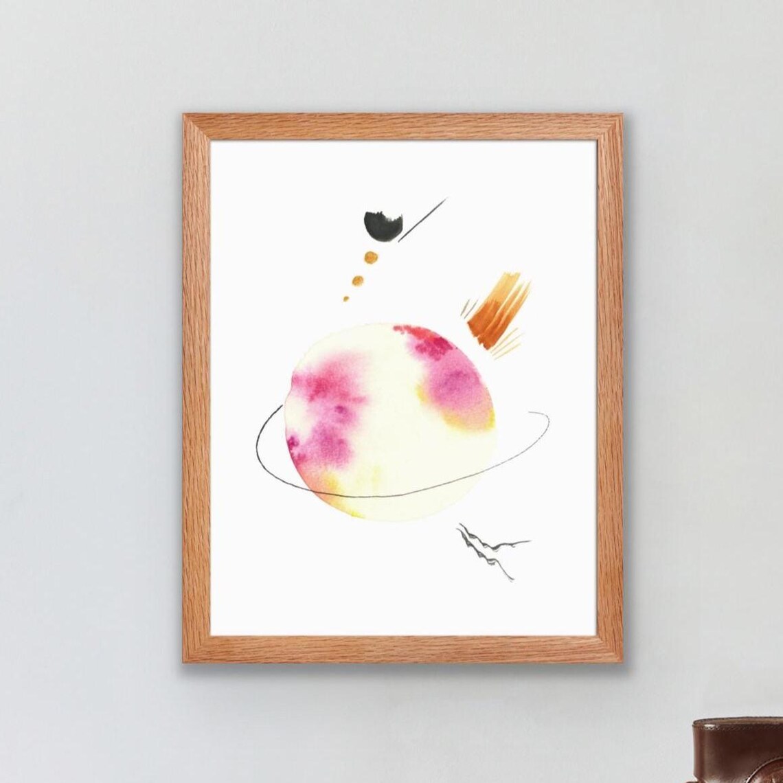 Abstract Saturn Art Print Pink Minimalist Space Painting