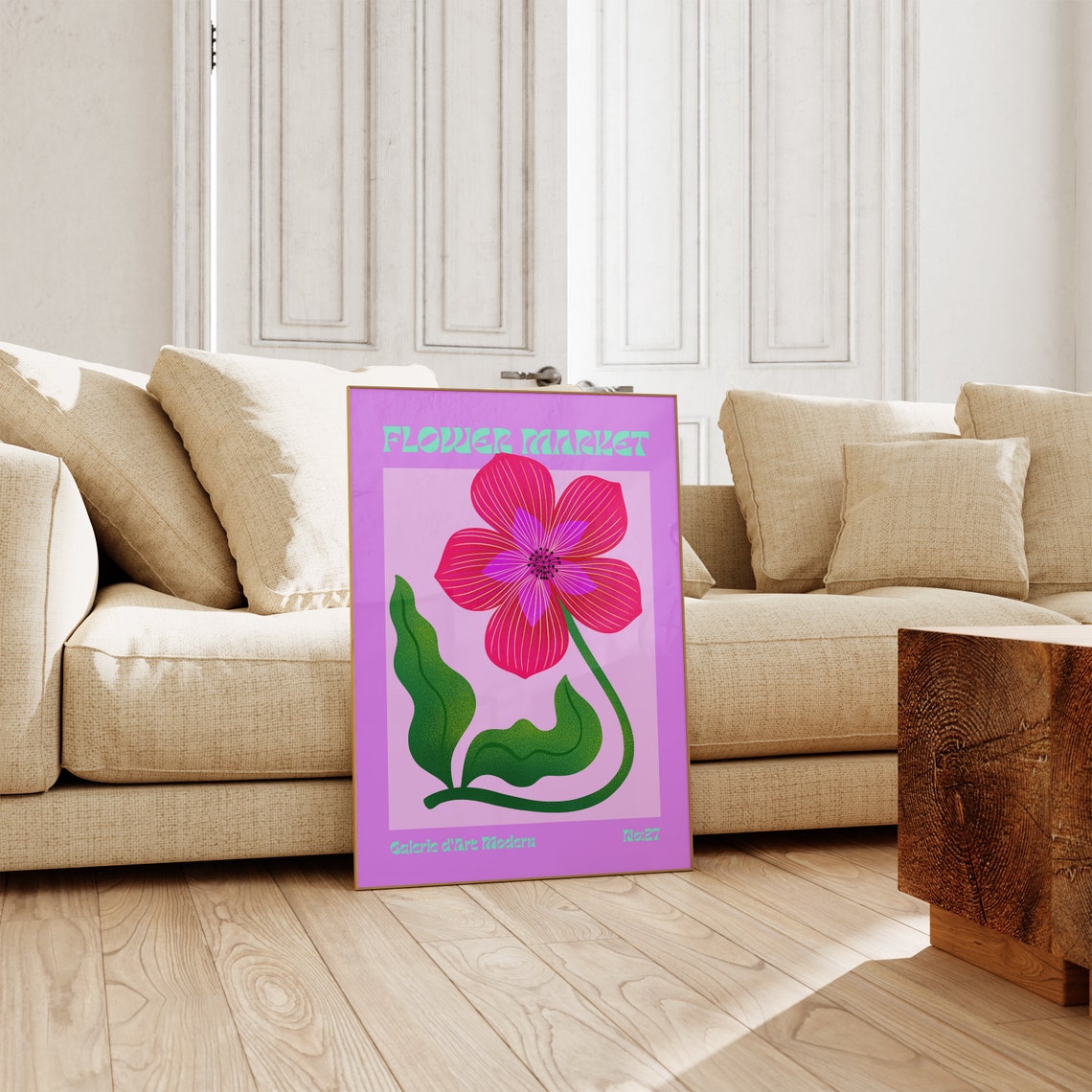 Flower Market No 27 Red Cosmos Bloom Magenta Retro Floral Poster - Image 3