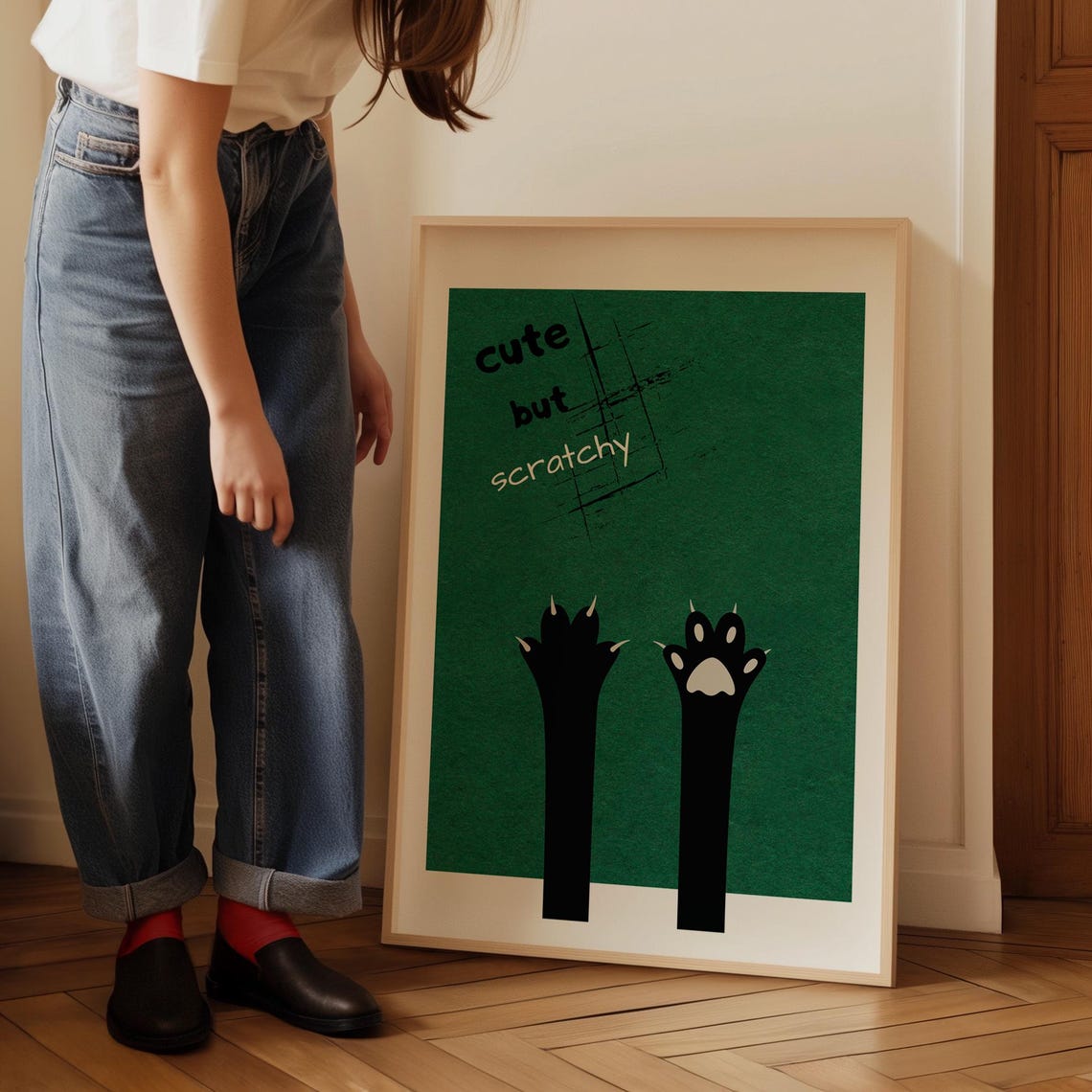 Cute but Scratchy Cat Paws Showing Claws on Green Humor Poster - Image 5
