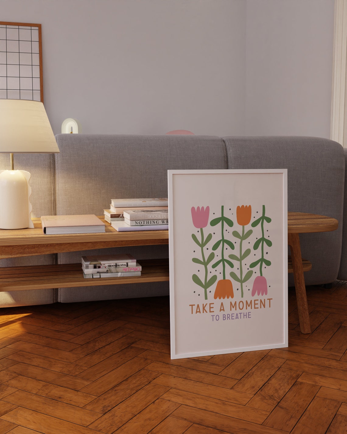 Take a Moment to Breathe Floral Mindfulness Quote Art Poster - Image 5