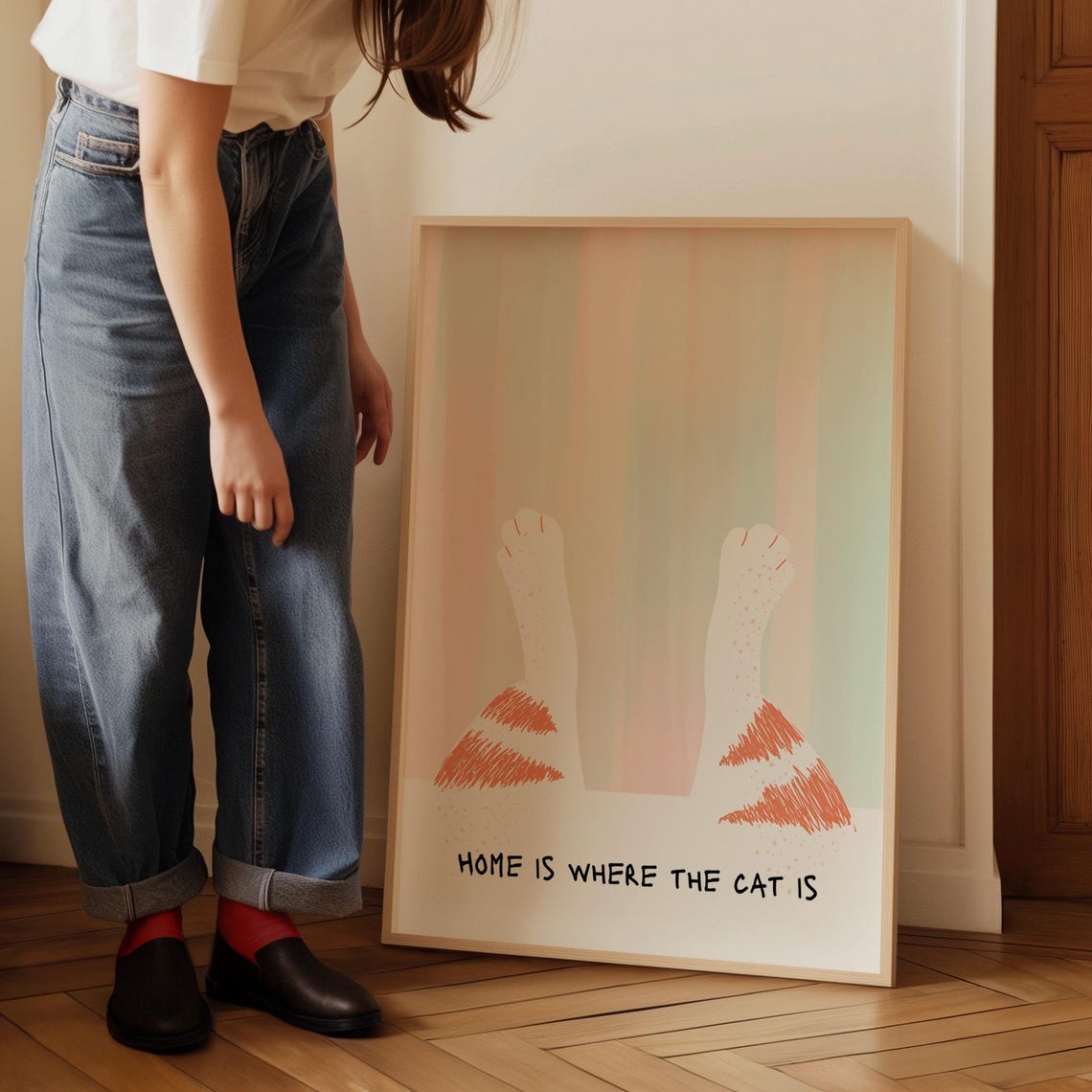 Home Is Where the Cat Is Funny Upside Down Paws Pastel Poster - Image 5