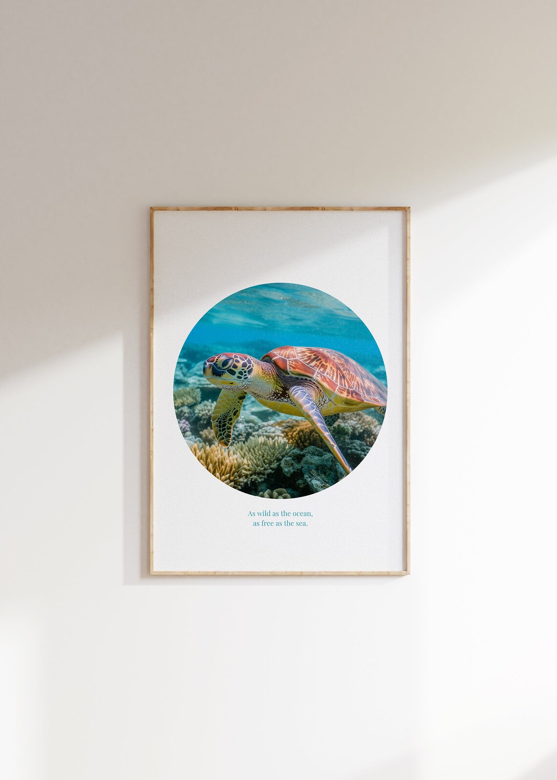 Ocean Wanderer Turtle Poster, Neutral Nautical Decor