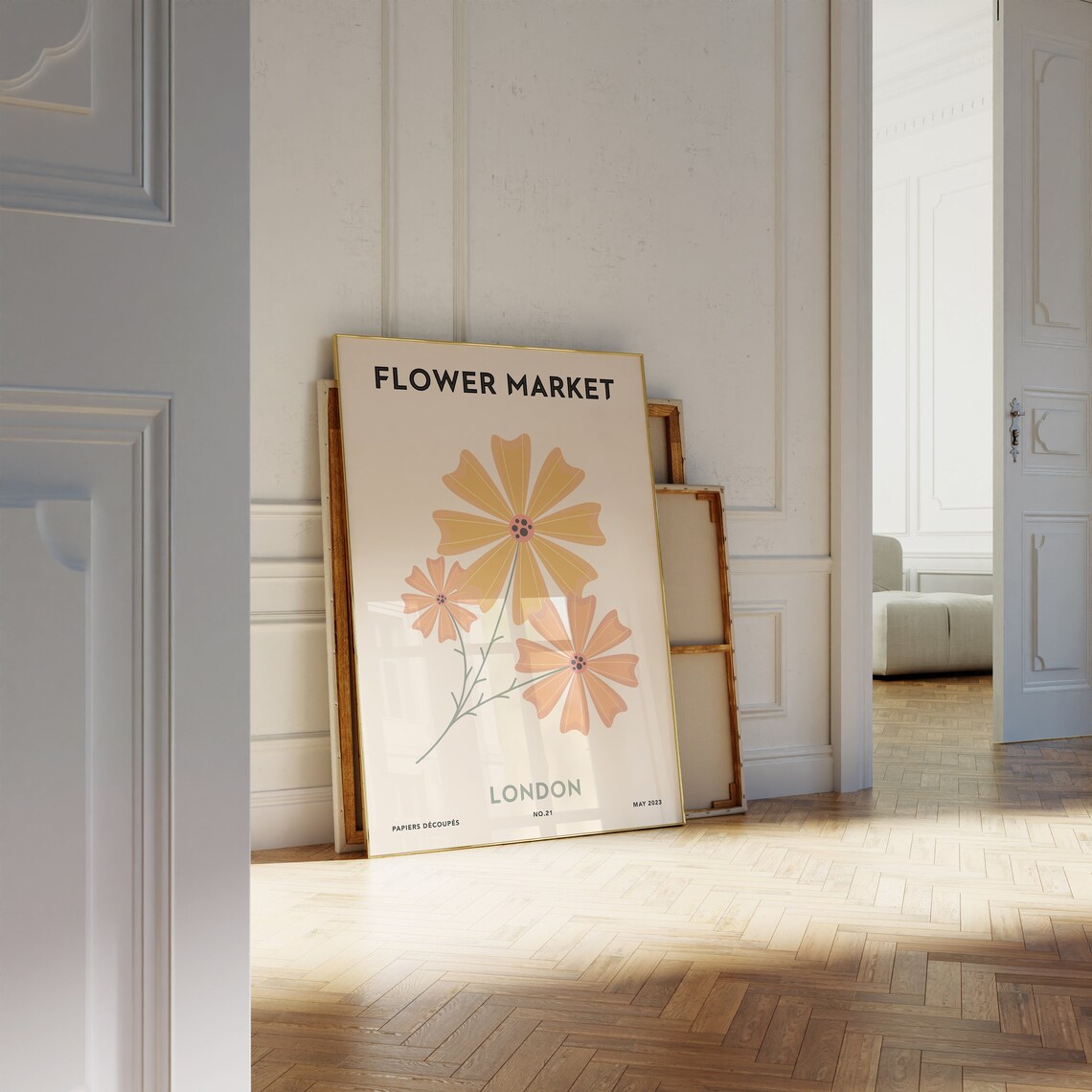 Flower Market London Orange Cosmos Cream Retro Floral Art Poster - Image 2
