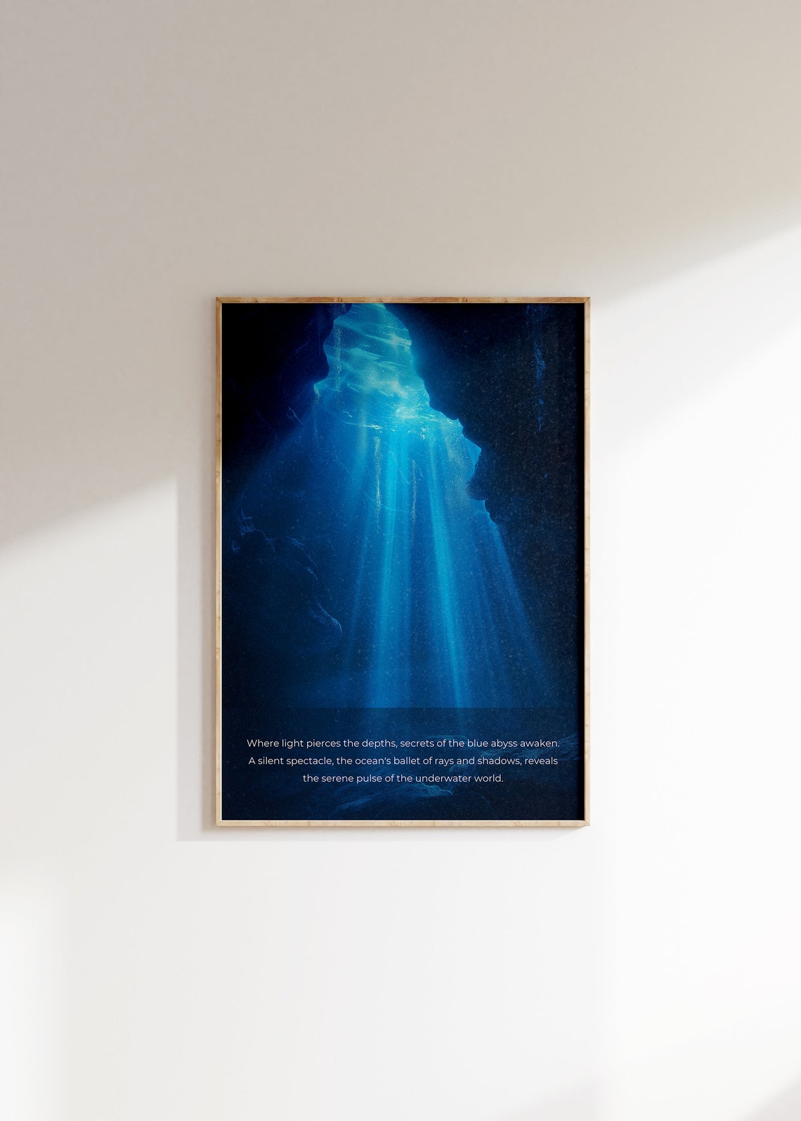 Underwater Cave Light Rays Deep Blue Abyss Inspirational Poster