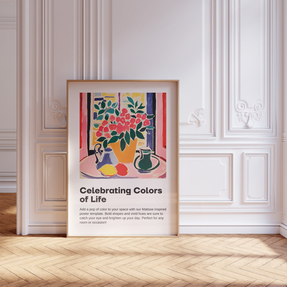 Matisse Inspired Pink Roses Orange Vase Still Life Modern Poster - Image 5