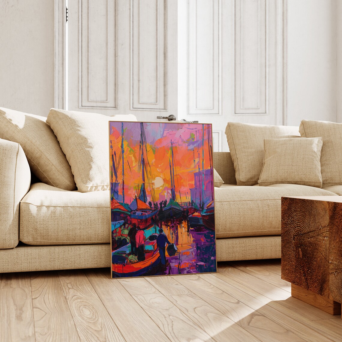 Matisse Inspired Sunset Fishing Boats Fishermen Impasto Art Poster - Image 2