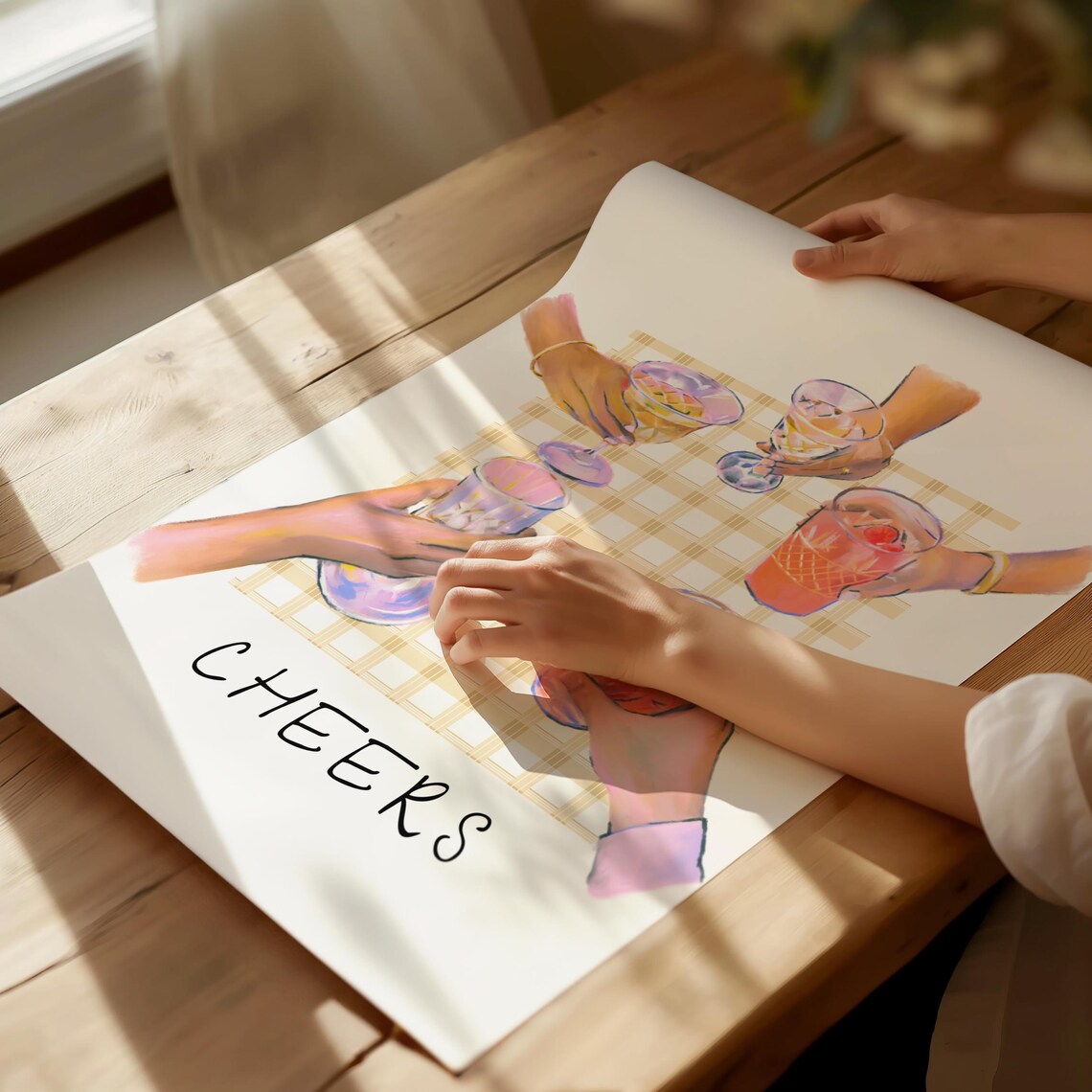Cheers Five Friends Toasting Cocktails Watercolor Party Poster - Image 4