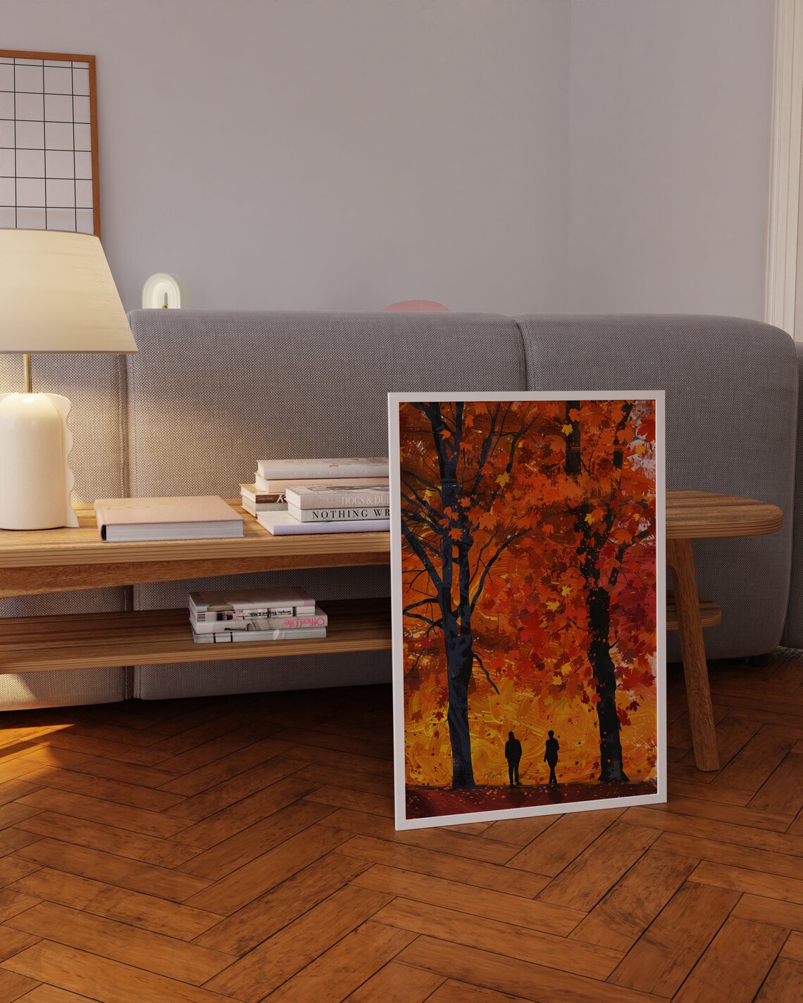 Autumn Forest Walkers Silhouette with Dark Trees and Golden Leaves Poster - Image 3