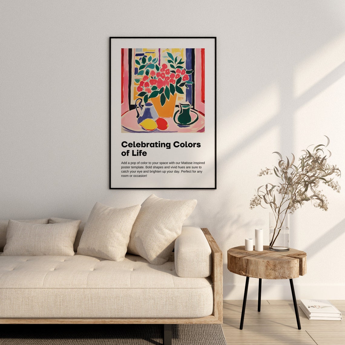 Matisse Inspired Pink Roses Orange Vase Still Life Modern Poster - Image 2
