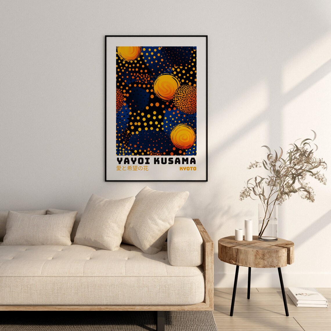 Yayoi Kusama Kyoto Cosmic Midnight Blue Dotted Suns Art Poster - Image 2