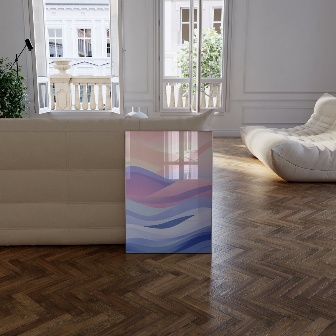 Pink Lilac Gradient Waves Soft Pastel Modern Abstract Art Poster - Image 2