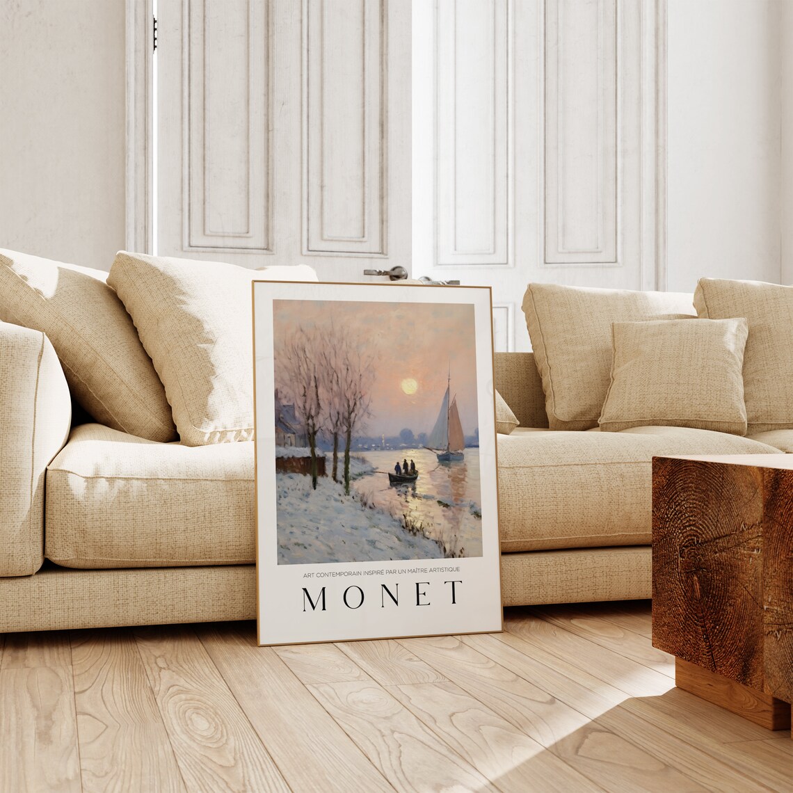 Claude Monet Snowy River Sailboat Sunset Inspired Art Poster - Image 2