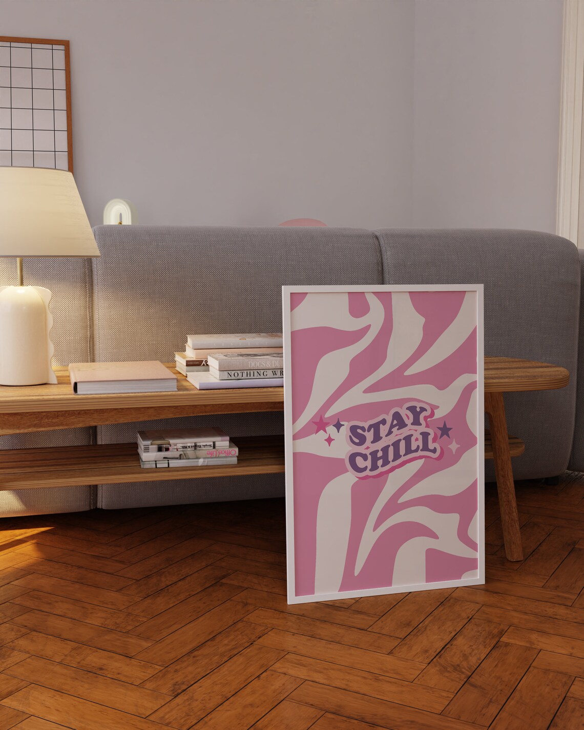 Stay Chill Retro Pink Zebra Stripes Motivational Quote Art Poster - Image 3