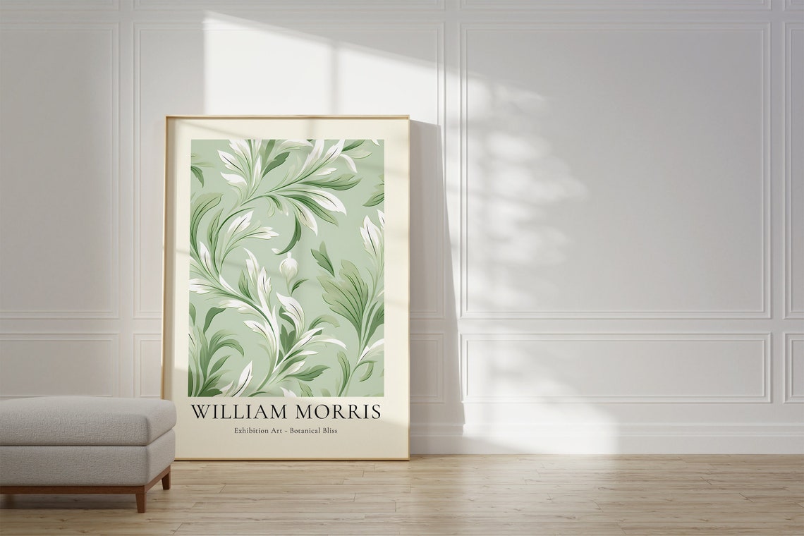 William Morris Botanical Bliss Green White Foliage Art Poster