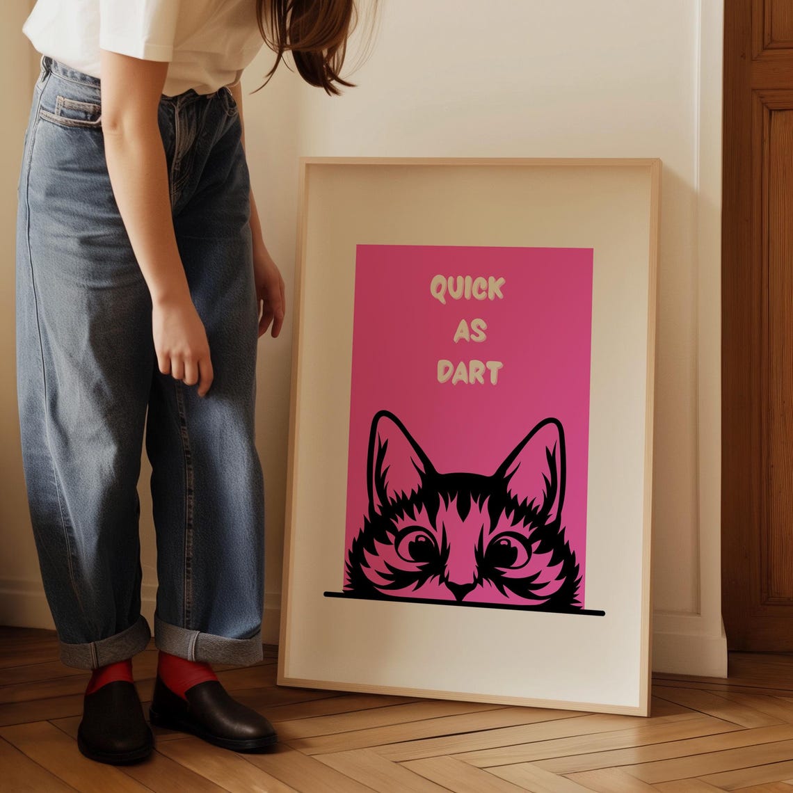 Quick as Dart Pink Cat Face Bold Retro Typography Quote Poster - Image 5