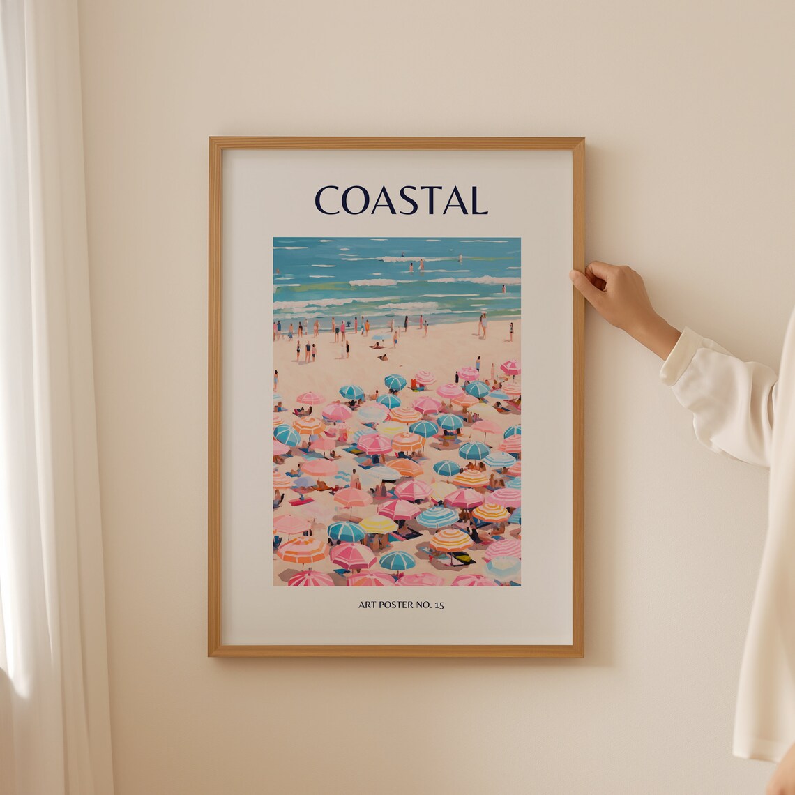 Coastal Colorful Umbrellas Ocean Horizon View Art Poster No. 15