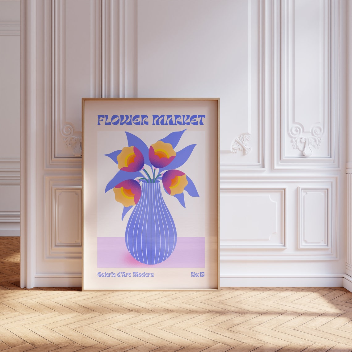 Flower Market Bold Blue Flower Vase Retro Gallery Exhibition Poster - Image 3