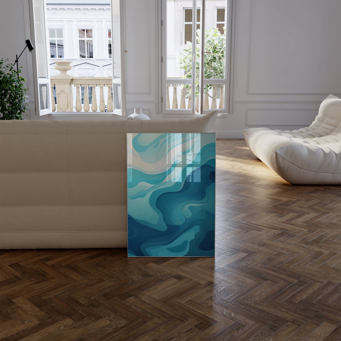 Ocean Blue Waves Abstract Coastal Modern Sea Inspired Art Poster - Image 2