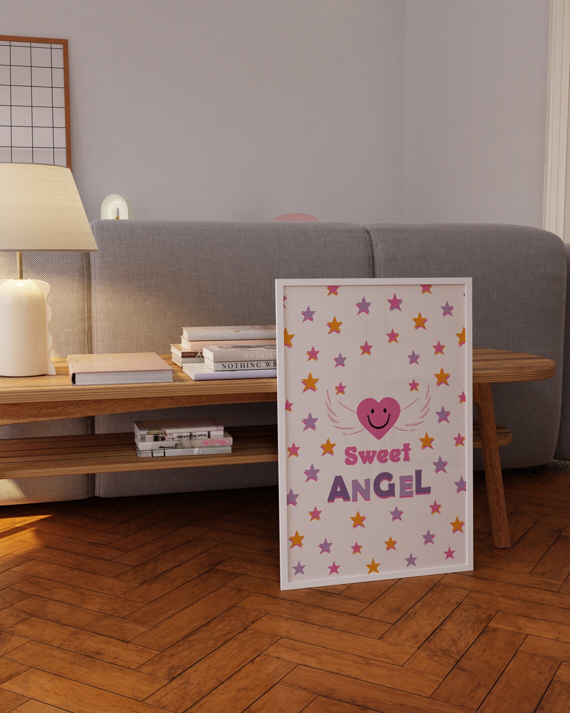 Sweet Angel Heart Retro Pink Stars Kids Room Decor Art Poster - Image 3