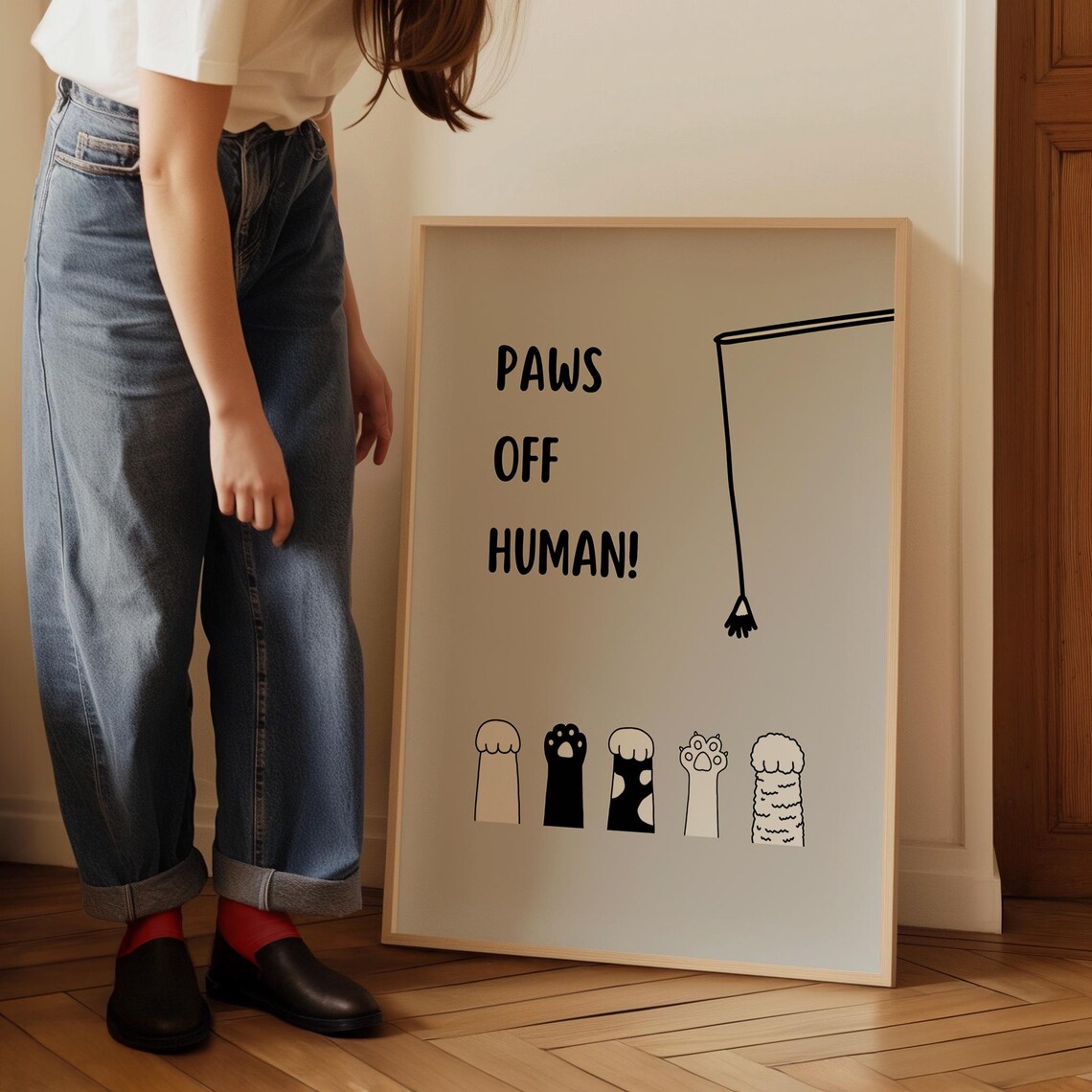 Paws Off Human Funny Dangling Cat Paws Minimalist Line Poster - Image 5