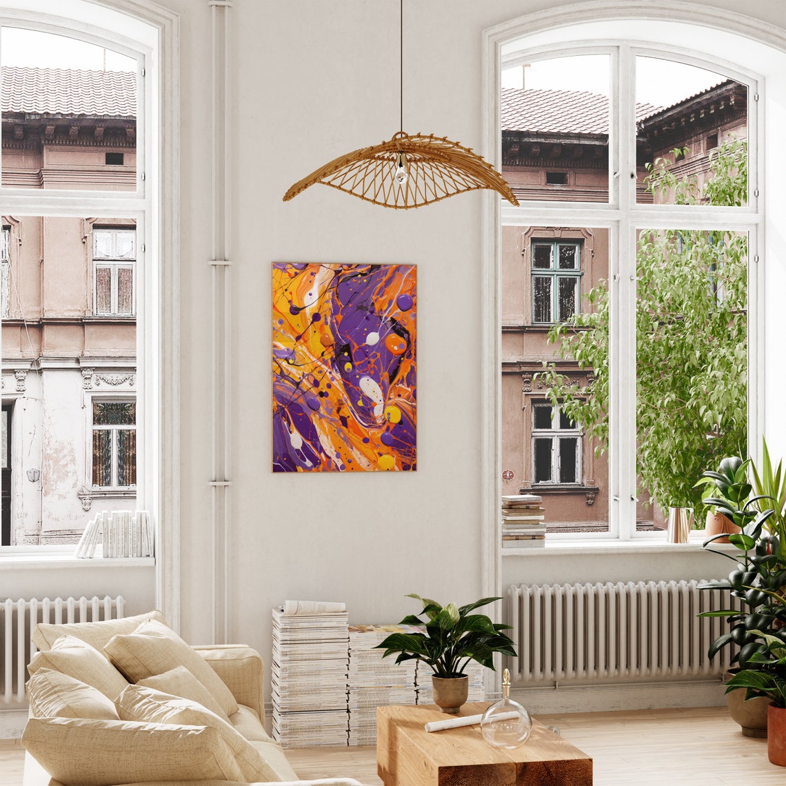 Jackson Pollock Style Purple Orange Drip Painting Abstract Art Poster - Image 3