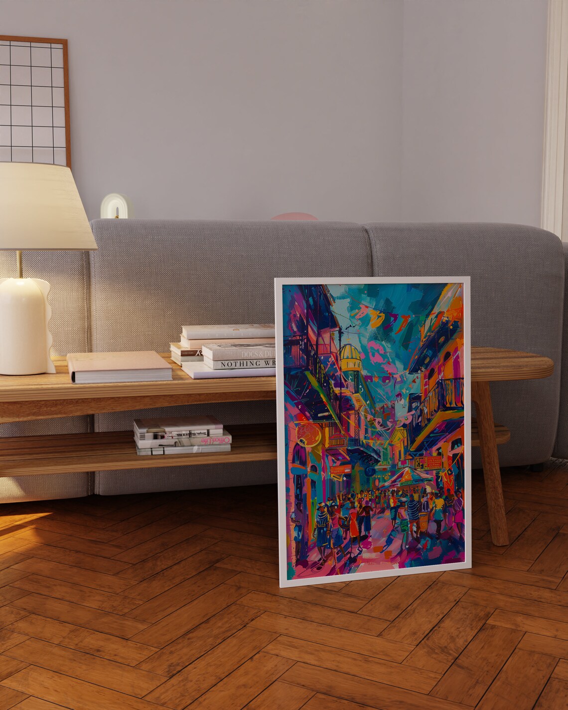 Colorful Festival Street with Flags and Crowd Painting Art Poster - Image 3