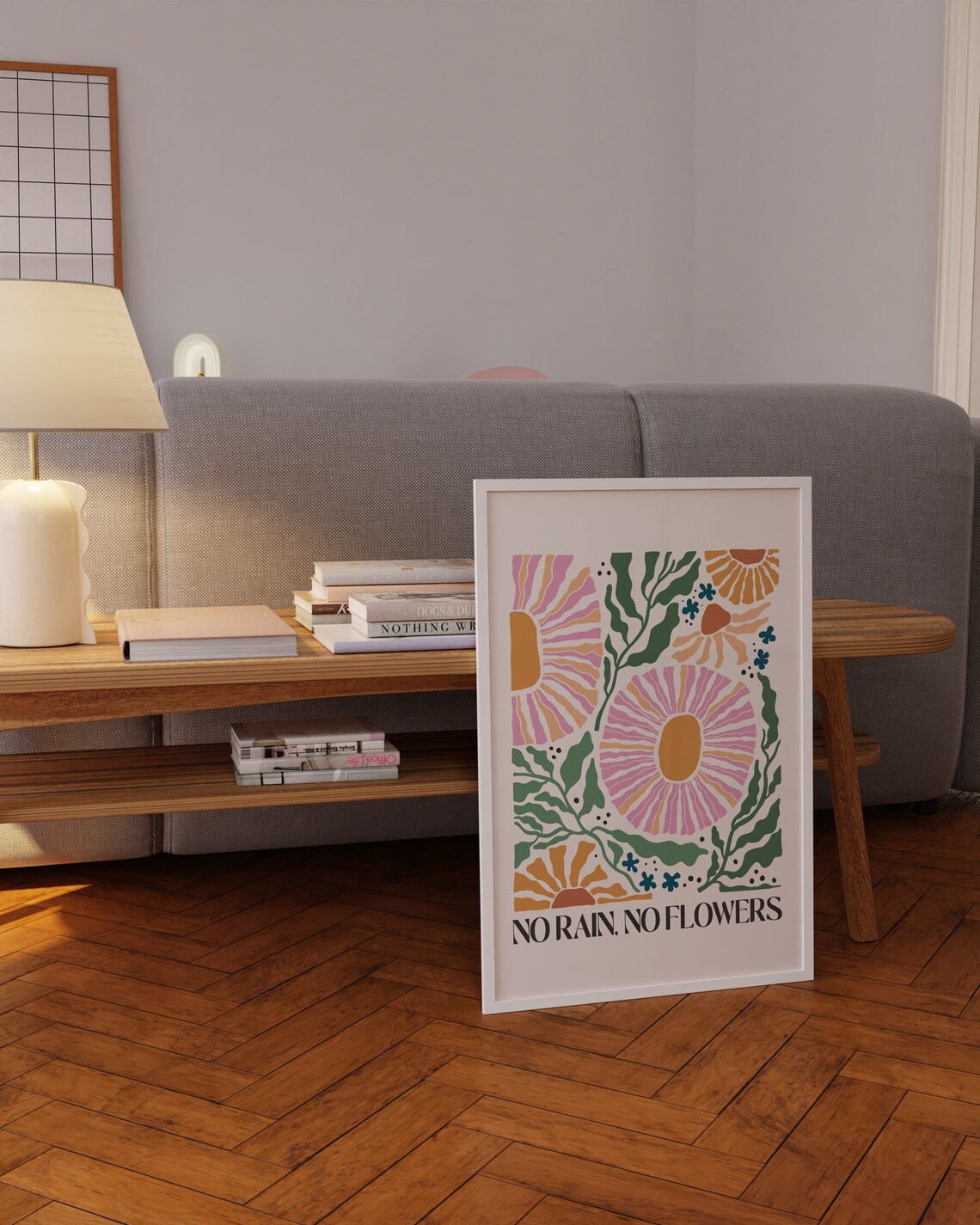 Boho Floral No Rain No Flower Motivational Art Print - Image 3