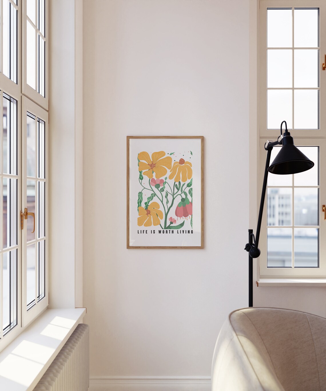 Life Is Worth Living Yellow Wildflower Botanical Quote Poster - Image 3