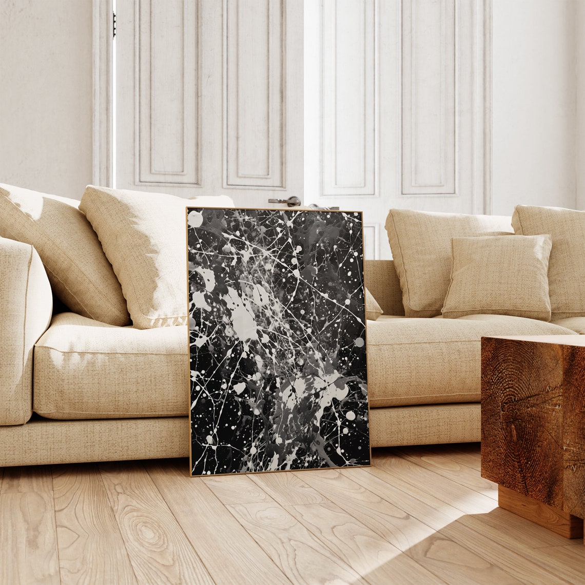 Jackson Pollock Style White Black Contrast Drip Splatter Art Poster - Image 5