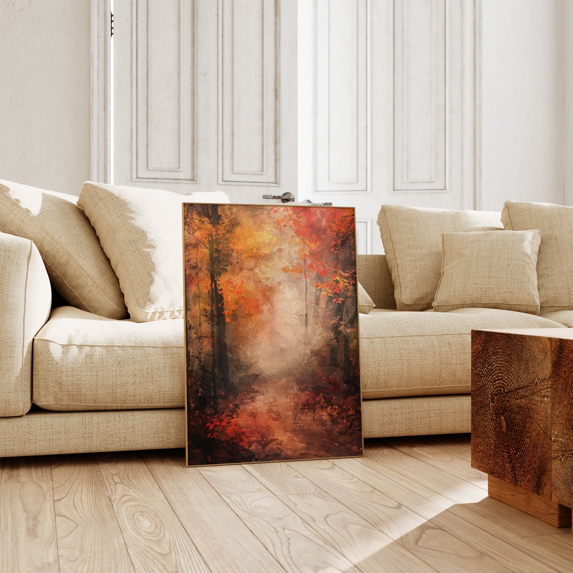 Fiery Autumn Forest Path Red Orange Foliage Dark Moody Poster - Image 2