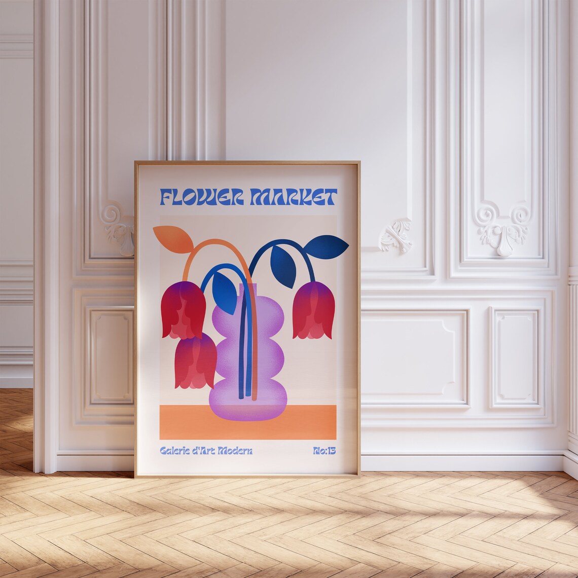 Flower Market No 13 Red Bellflowers Purple Vase Retro Art Poster - Image 5