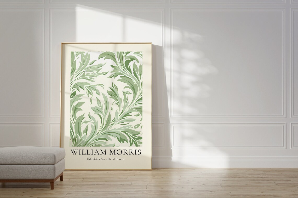 William Morris Floral Reverie Sage Green Leaves Cream Art Poster