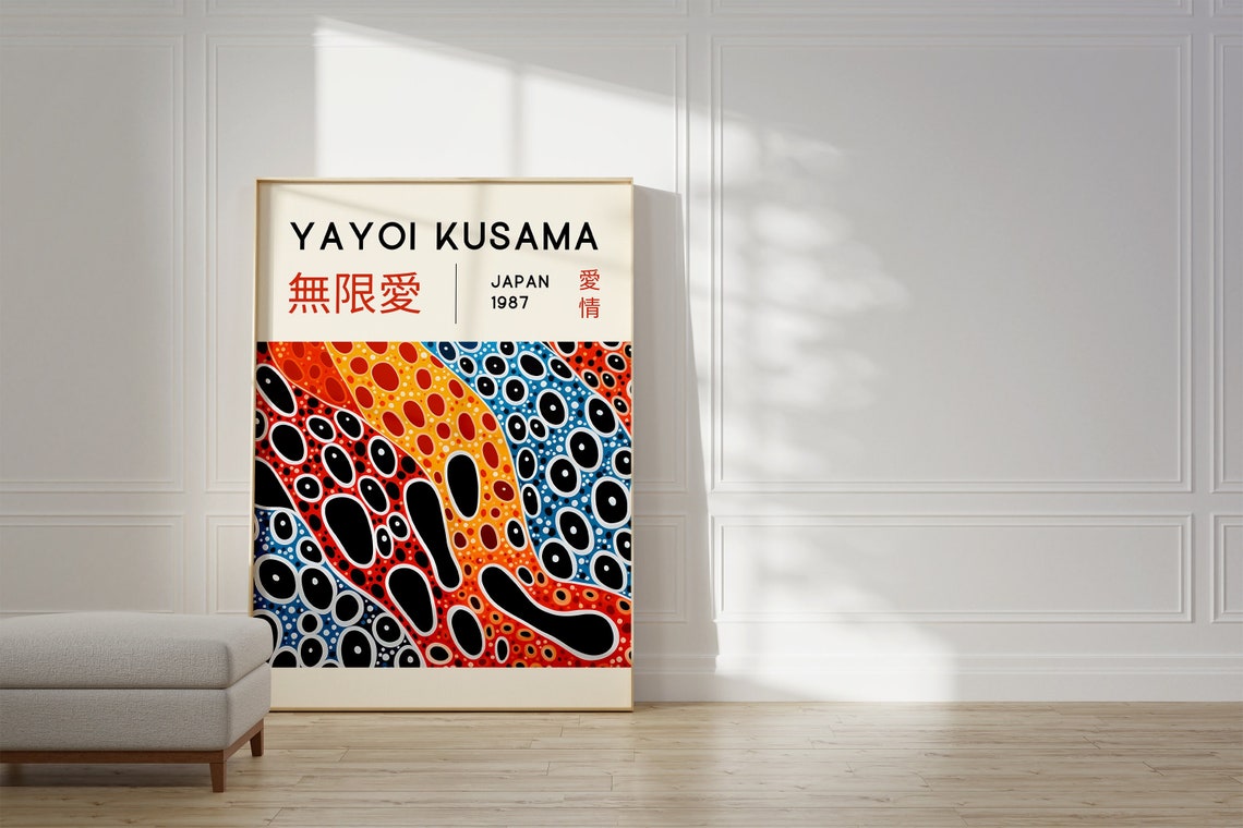 Yayoi Kusama Japan 1987 Infinite Love Red Orange Dot Waves Art Poster
