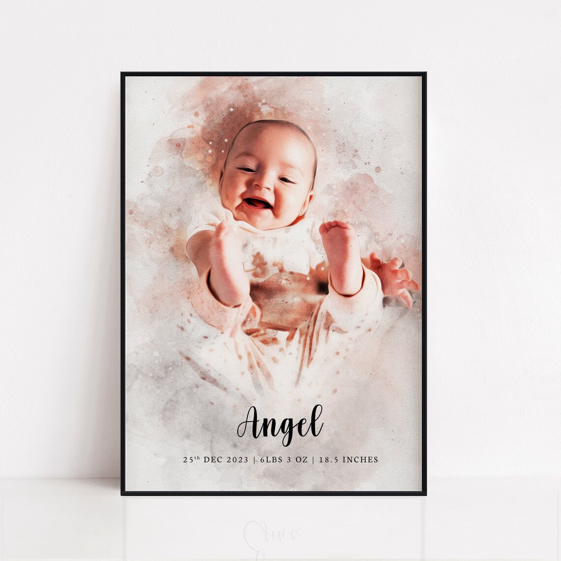 Personalized Portrait Nursery Print, Baby Keepsake Art