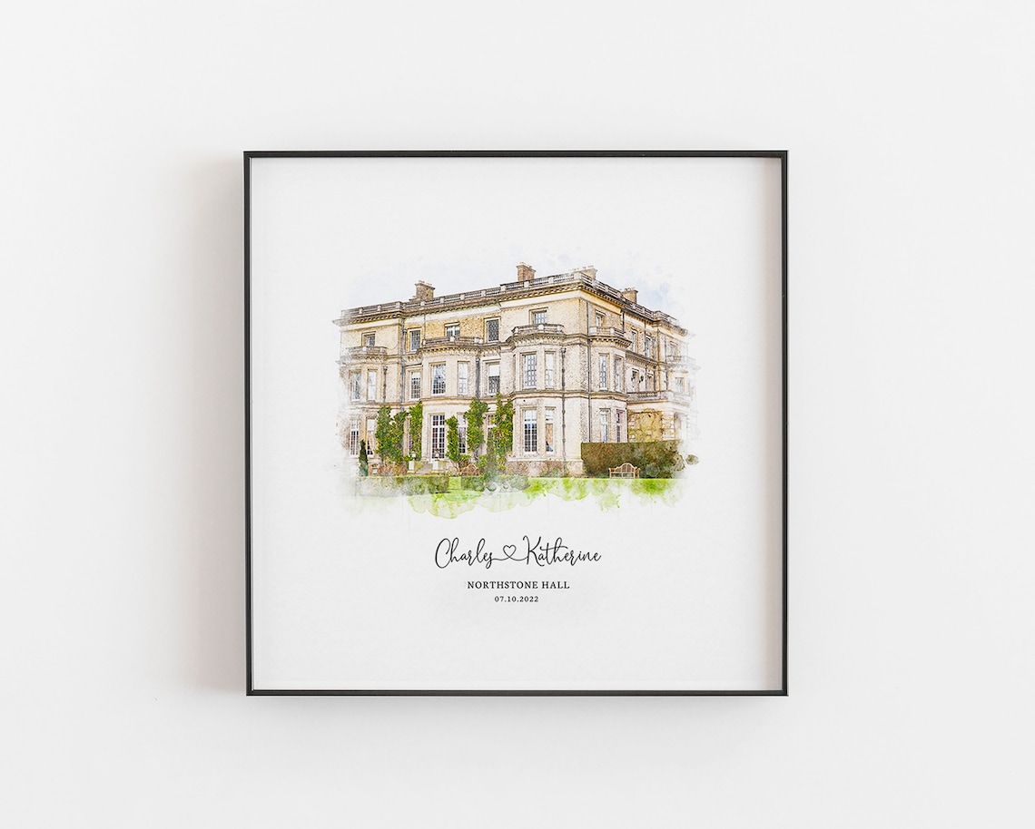 Wedding Venue Personalised Sketch Art Print, Couple Gift