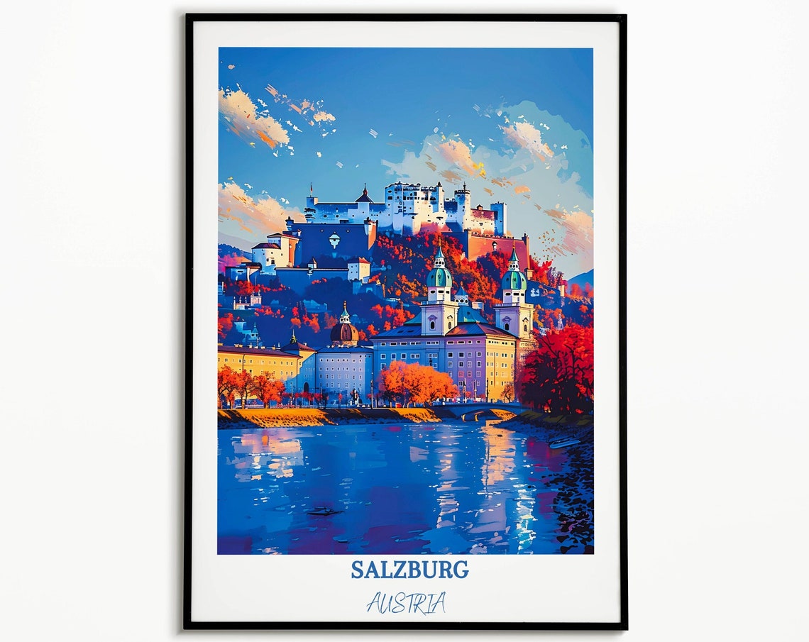 Salzburg Print Salzburg Home Dcor Hohensalzburg Castle Cityscape Art Print Salzburg Wall Art For Travel Enthusiast Salzburg Austria Poster