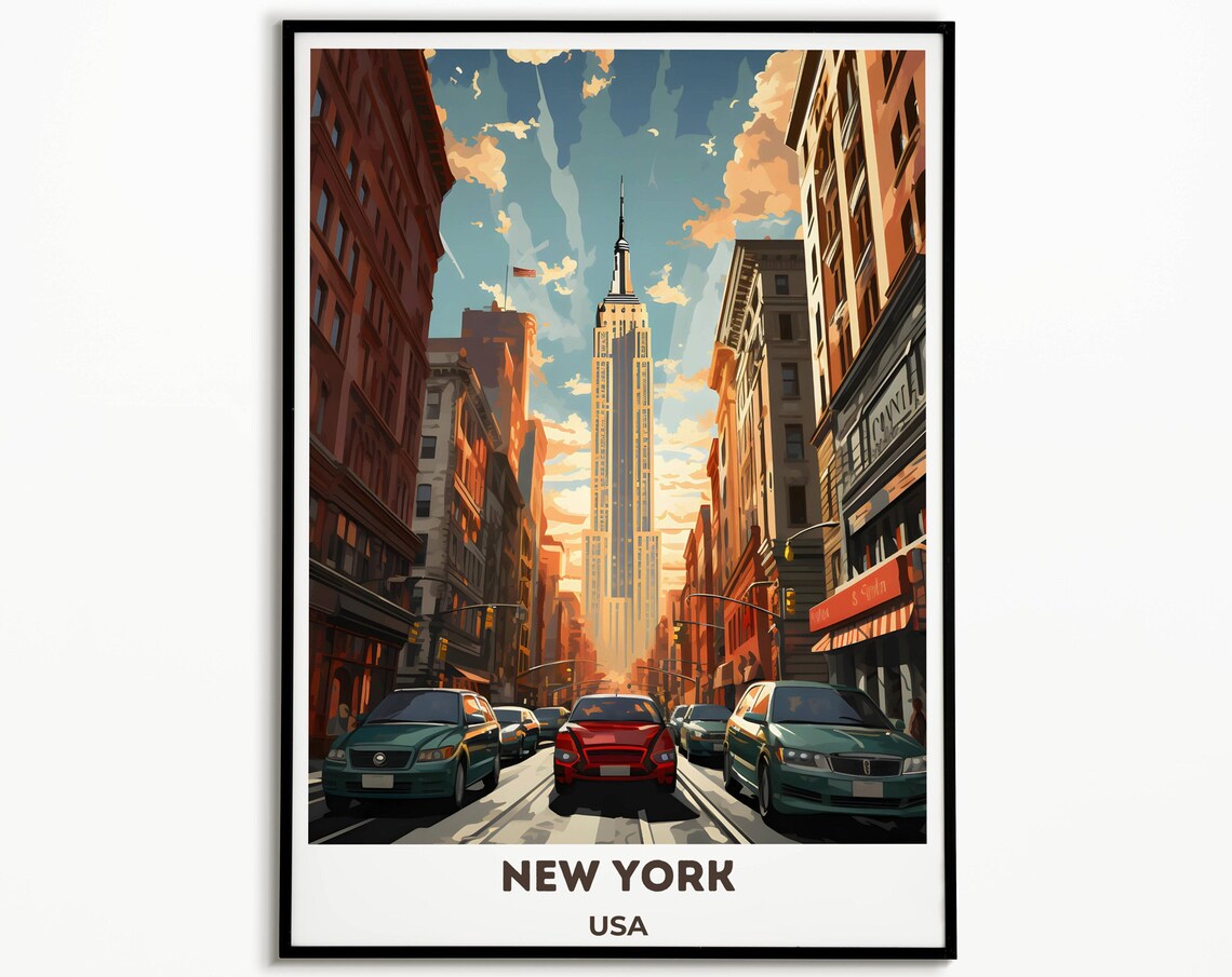New York City Empire State Building Street Sunset Scene Poster