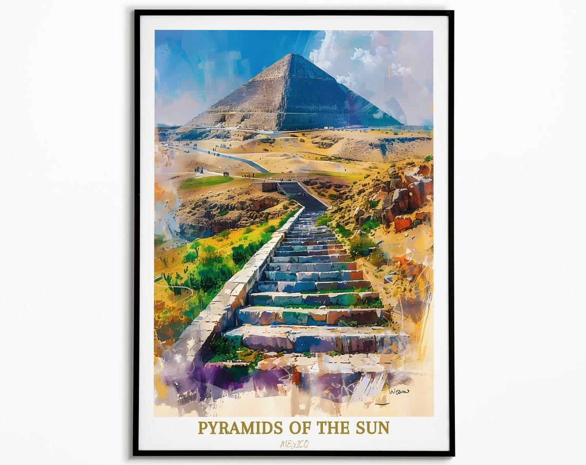 Pyramids Of The Sun Mexico Stone Steps Ascending Pyramid Travel Poster