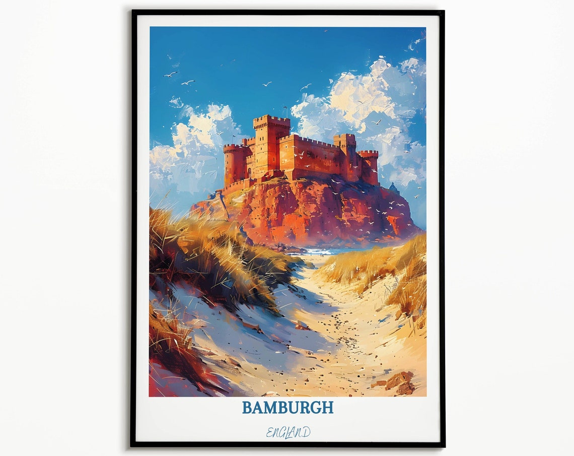 Bamburgh Uk Castle Travel Poster Bamburgh Uk Poster England Wall Art Bamburgh Castle Illustration Travel Poster Gifts Housewarming Gifts