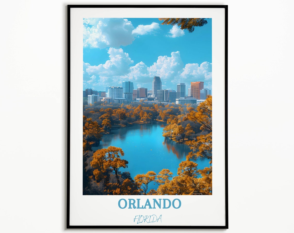 Orlando Skyline Over Golden Trees At Lake Eola Park Daytime Poster