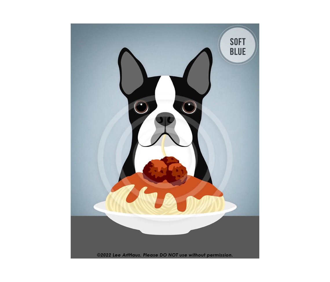 Boston Terrier Spaghetti Meatballs Plate Funny Italian Food Poster - Image 3