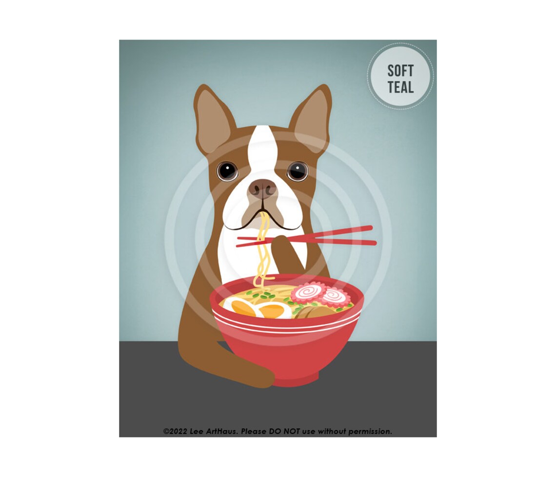 Red Boston Terrier Eating Ramen With Chopsticks Funny Dog Poster - Image 4