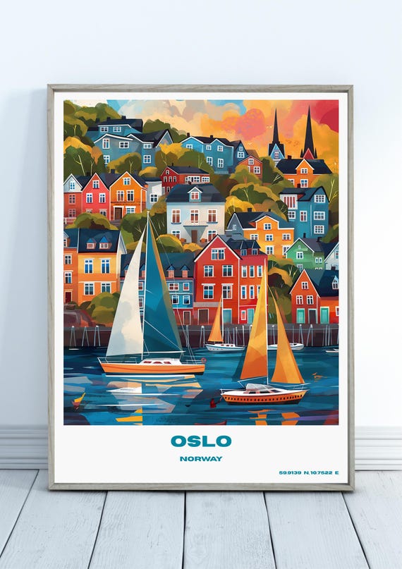 Oslo Travel Print Norway Wall Art City Poster Scandinavian Decor Gift For Nordic Lover Coastal Landscape