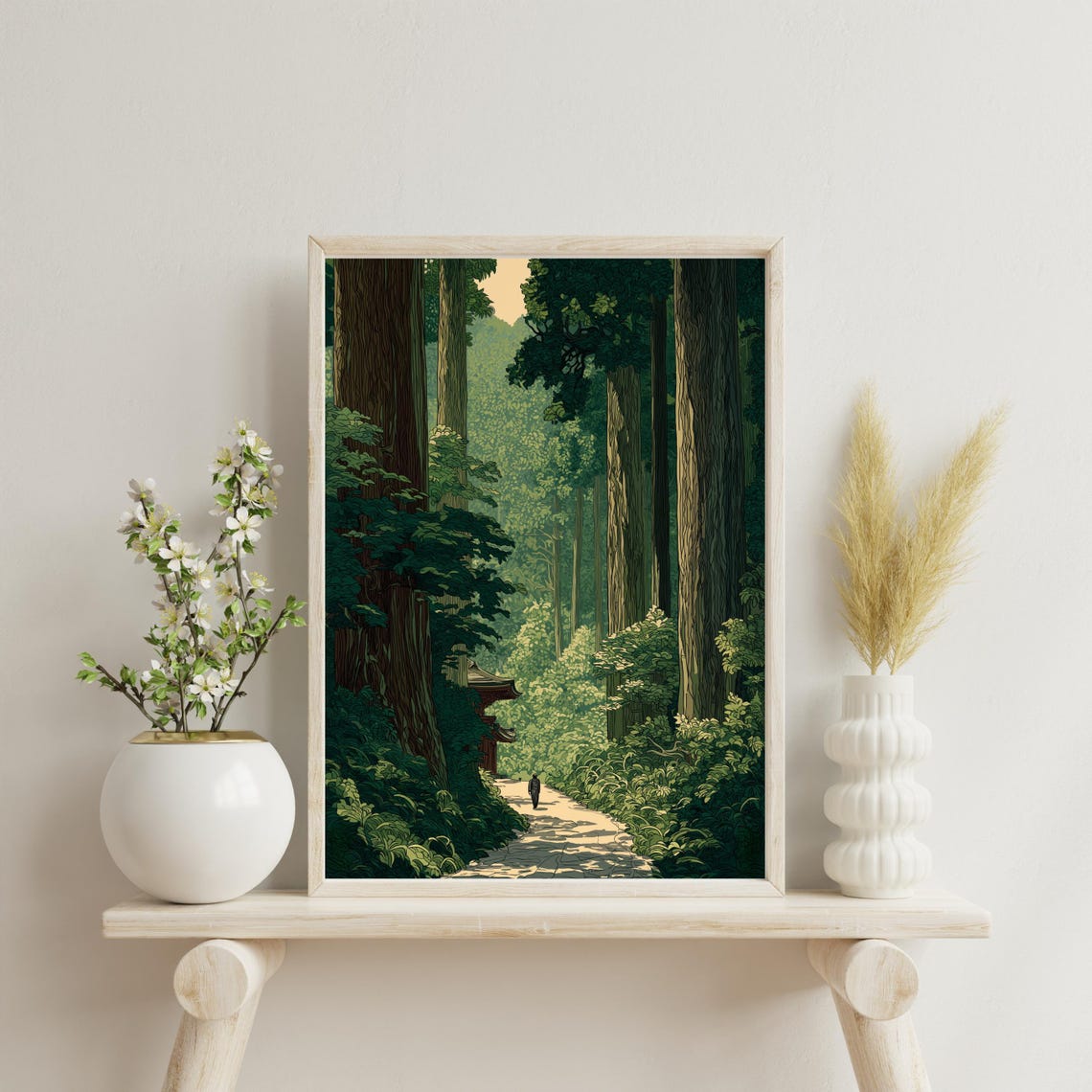 Vintage Japanese Forest Poster Woodblock Art Inspired By Road To Nikko Kawase Hasui Japandi Decor Botanical Wall - Image 3