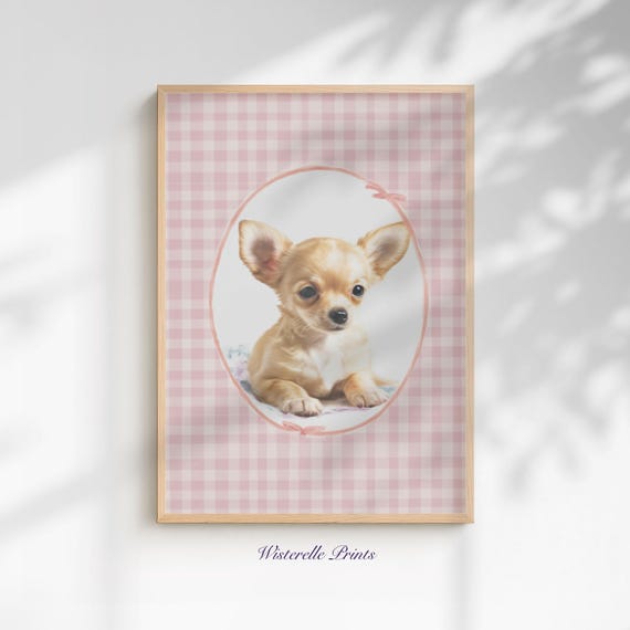Chihuahua Gingham Nursery Print Baby Pink Decor