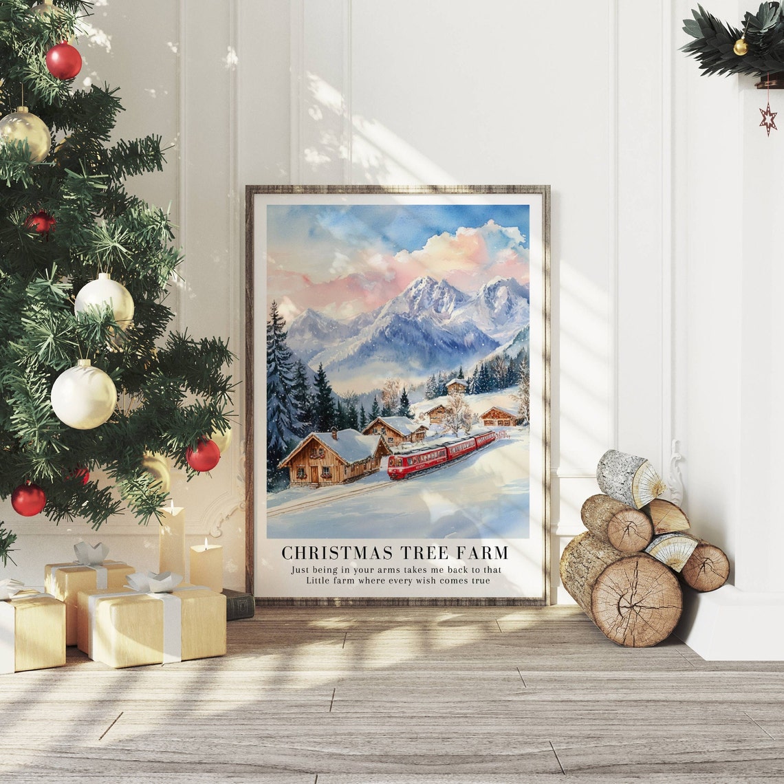 Christmas Tree Farm Taylor Swift Snowy Village Lyric Art Poster - Image 3