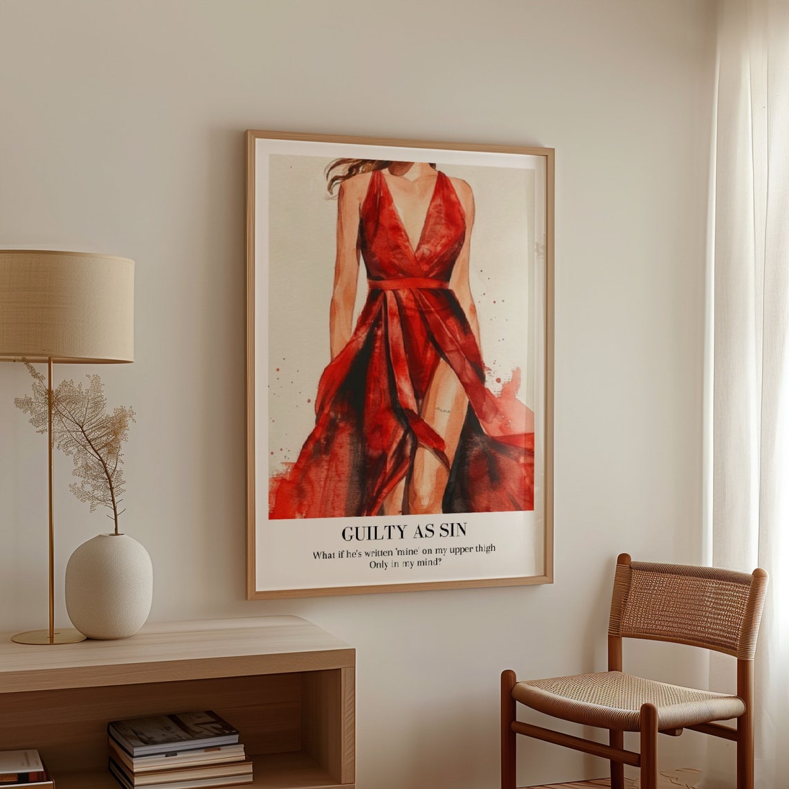 Taylor Swift Guilty As Sin Red Dress Watercolor Lyric Poster - Image 3