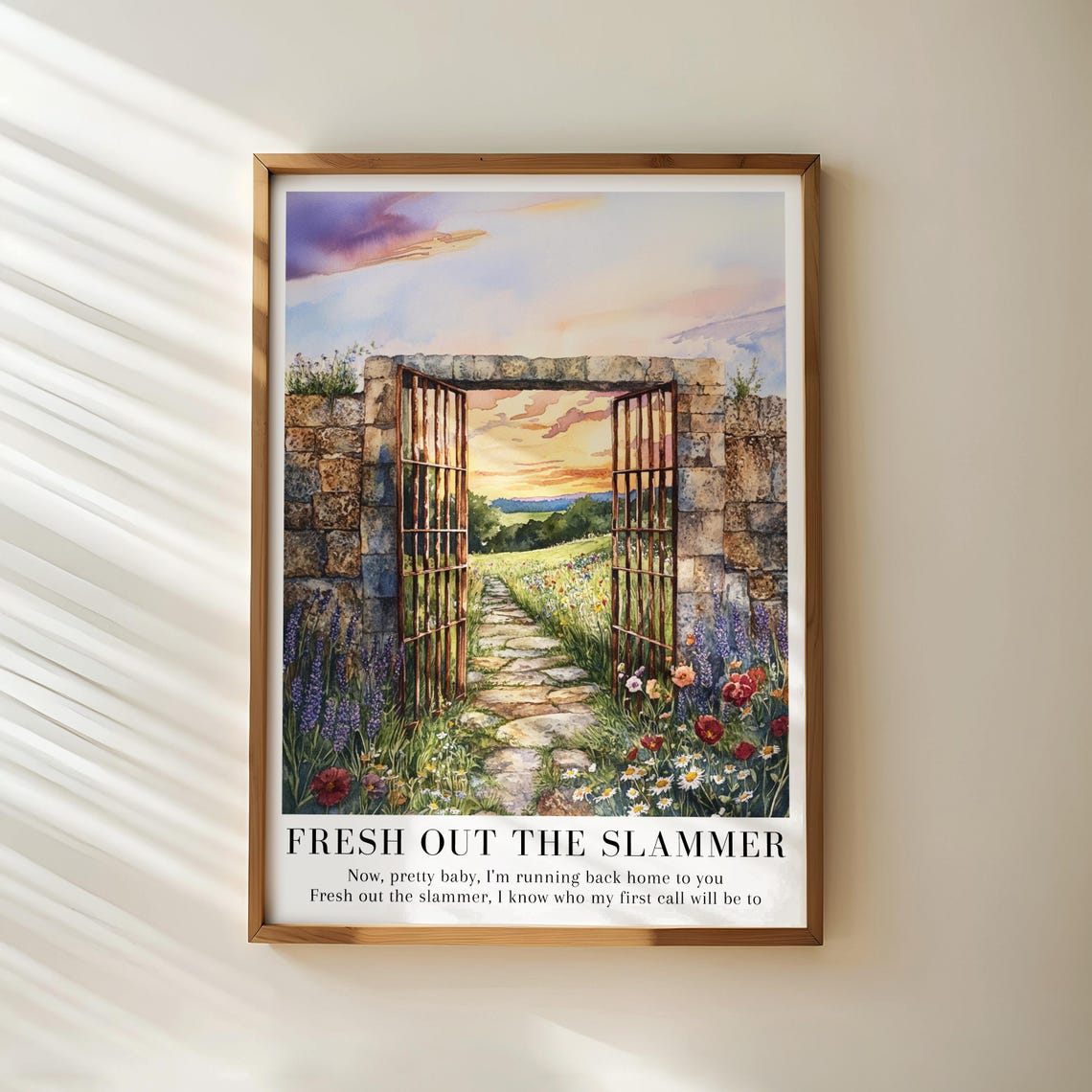 Fresh Out The Slammer Taylor Swift Watercolor Garden Gate Sunset Print - Image 3