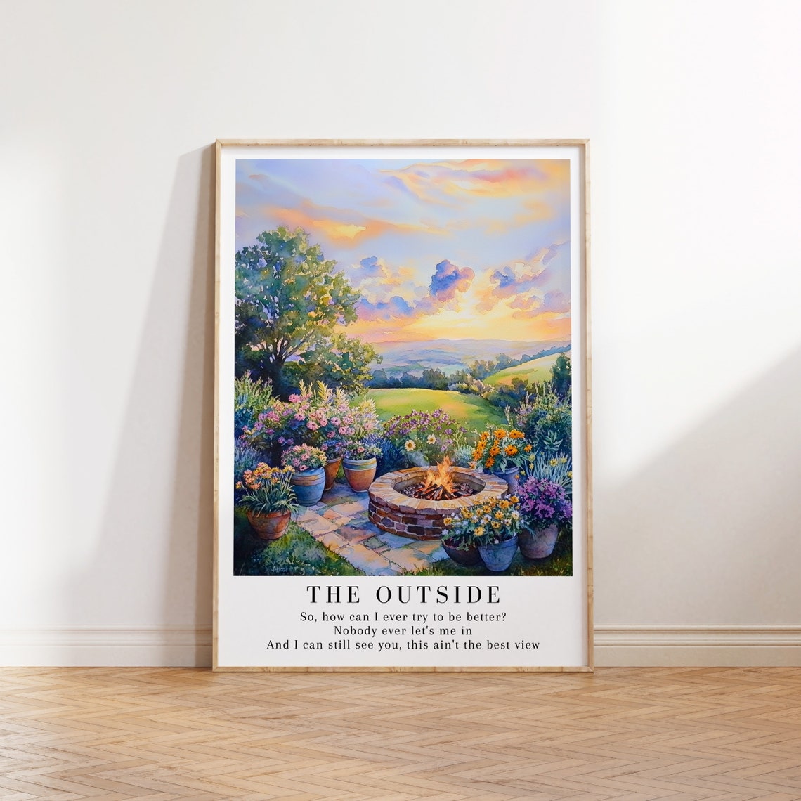 The Outside Taylor Swift Watercolor Sunset Fire Pit Garden Art Print - Image 3