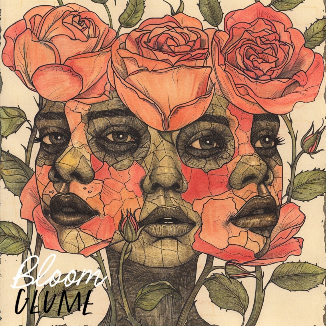Phases In Bloom, Cottagecore Flower Lady Art Print